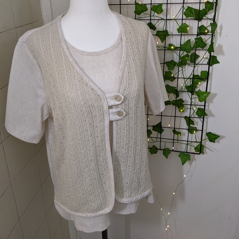 🧡 3/$25 - Vintage Alfred Dunner Boho Linen-Blend Top